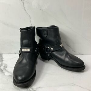 RIVER ROAD Black Leather Harness Motorcycle Boots
